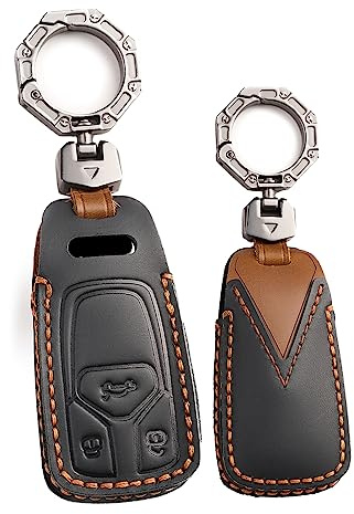 HIBEYO Intelligente Auto Schlüssel Hülle Passt für Audi Schutzhülle Leder Schlüsselhülle für Audi Audi A8 A3 A4 B9 TT Q5 SQ5 SQ7 TTRS TFSI Shell Schlüsselgehäuse Schlüsseletui Jacket Protector-Schwarz