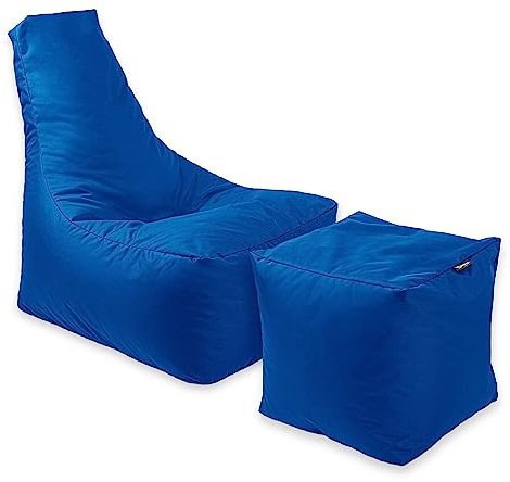 BuBiBag Calm Sitzsack mit Hocker - Gaming Sitzsack für Kinder & Erwachsene - Bean Bag auch für Outdoor Nutzung geeignet - Sitzpouf & Griff (Blau)