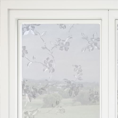 Navaris Fenster Milchglasfolie 45x200cm - selbstklebend mit statischer Haftung - lichtdurchlässig - Milchglas Klebefolie Küche Bad Dusche Tür Büro - Blumen Design