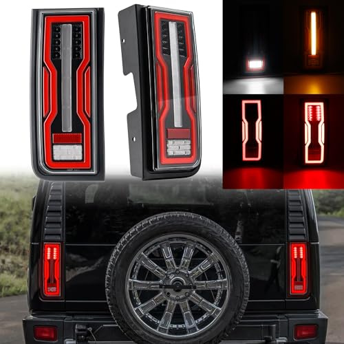 Aexploer Tail Lights LED Compatible with H2 2003-2009, 5 Functions for Rear Fog/Brake/Turn Signal/Reverse/Running Lamp, Rear Bumper Brake Stop Parking Light Assemblies,Not Fit SUT (Clear Lens)