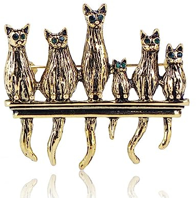 YAHOYA Grüne Kristallaugen Katzen Brosche Retro Antik Gold Farbe Legierung Tiere Broschen Für Frauen Familie Abzeichen Kleidung Ornamental