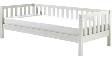 möbelando Funktionsbett >Fritz< in Kiefer massiv weiß lackiert - 211,2x68x97,8 (BxHxT)
