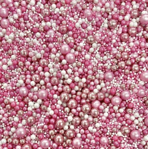 Pink white rose baby shower it's a girl hen party decoration metallic pearly sprinkles for cupcakes cakes cookies baking cake topper pearls balls shiney pastel RASPBERRY RIPPLE 2