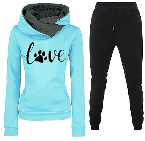 tsaChick Fleecepullover Damen Sale Frauen Long Sleeve Sweatshirt Hose Outfit S-3XL Kapuzenjacke Casual Kapuze Liebliche Katze Sweatshirt 2-teiliges Set Overall Activewear-Pullover für Damen WYF4