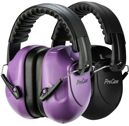 ProCase Noise Reduction Ear Muffs, Sound Proof Ear Protection, NRR 28dB Noise Cancelling Headphones for Adults Kids Autism, Hearing Protection for Mowing -2 Packs, Purple&Black