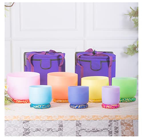 Juego de 7 Piezas de 7 Colores, Cuenco Tibetano de Cristal de Cuarzo Esmerilado de 6 a 12 Pulgadas (Color: 440 HZBowls)