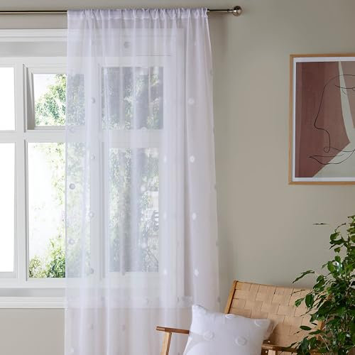 Appletree Boutique - Single Net Curtain for Windows W55 x L48 (140 x 122cm) - Voile Curtain for Bedroom/Living Room - Spotted/Dotted Sheer Curtain - Zara Collection, White