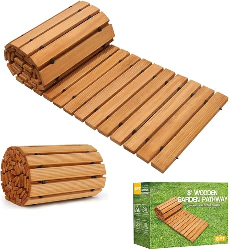 Holz Gartenweg Rollweg, Ausrollbarer Holzweg 243 x 43 cm, Holztritt Gartentritt Gehweg Wege im Garten, Hinterhof, Terrasse, Bodenbelag, Hochzeit Deko (Gerade)