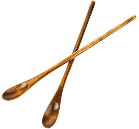 KALIONE 2 PCS Long Handle Wooden Coffee Spoons, Wood Mixing Tea Spoons Honey Spoons Wooden Cocktail Spoons with Long Handle for Mixing, Stirring, Eating(style1)