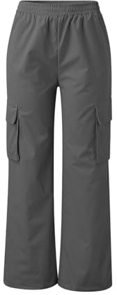 SHEKINI Cargobyxor dam hög midja joggingbyxor, cargobyxor, raka sweatbyxor, träningsbyxor elastisk midja, capribyxor, slagbyxor, sportbyxor löparbyxor med fickor, GRÅ, L