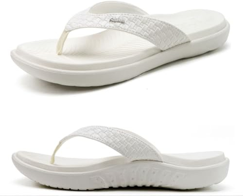 KuaiLu Weiß Flip Flops Damen Leder Zehentrenner für Sommer Beach Frauen Bequeme Yoga Mat Tanga Sandalen für Plantar Fasciitis Größe 40EU