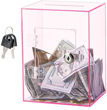 Hicocool Clear Piggy Bank with Lock, Acrylic Piggy Bank for Adults Kids Openable, Reusable Money Saving Box with Key for Birthday (Pink)