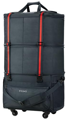 Mixi Erweiterbare, Faltbare Reisetasche mit Rollen, Faltbare Reisetasche mit Griff, große Kapazität, Reisetasche für Reisen für Männer und Frauen, Dunkelgrau, Dunkel_Grau