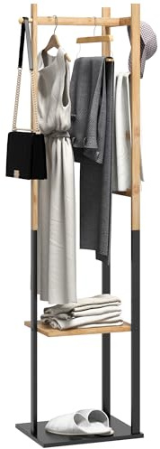 HOMCOM Portant pour vêtements en bambou tringle 46L x 28,5l x 153,5H cm | Porte-manteau en Bois, Étagères, Patère, 4 Barres Latérales