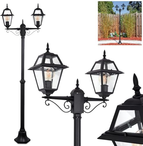 HOFSTEIN Kandelaber Fornelos, Außenwegeleuchte aus Metall/Glas in Schwarz/Klar, verstellbare Wegeleuchte im Vintage/Antik/Landhaus-Design für Garten, Außenbereich, Hof, Höhe 206 cm, 2 x E27, IP44