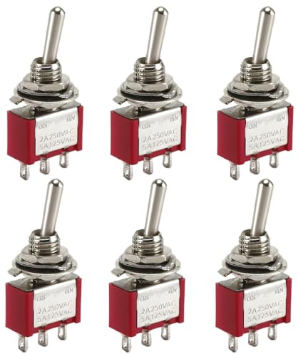 Powice 6 Stück Kippschalter 12V/3A,Miniboot 3 Pin 3 Gear Schalter 12V,12V/230V Schalter Geeignet für Den Einbau in Häusern, Autos und Elektrischen Geräten Rot