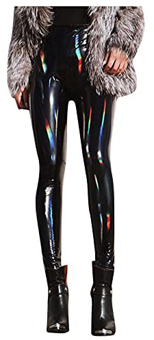 Lackleggings dam glänsande sexiga, läderbyxor dam svart hög midja, konstläderbyxor stretch yogabyxor tajt läderutseende färgglada tights PU läderbyxor konstläder leggings karneval party sportbyxor,
