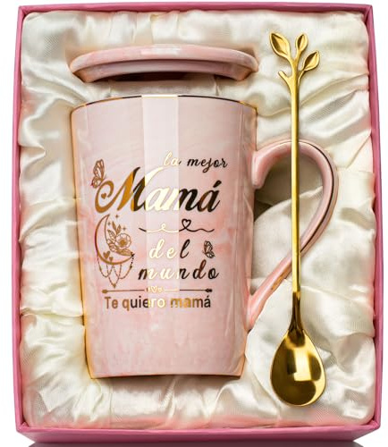 Regalo Madre, Regalo Cumpleaños Madre Taza, Regalo Mamá Regalos Originales para Madres, Regalos para Madres 400ml Ceramica Taza, con Tarjeta, Cuchara Caja de Regalo