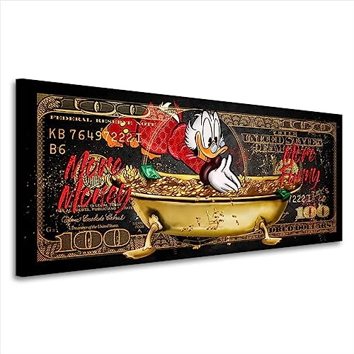 Kunstgestalten24 Dagobert Motivations Dollar Bild More Money Pop Art Style Leinwandbild mit Echtholz-Keilrahmen | Kunstdruck | Wanddeko | Street Art Style | Gemälde 150x60x4cm