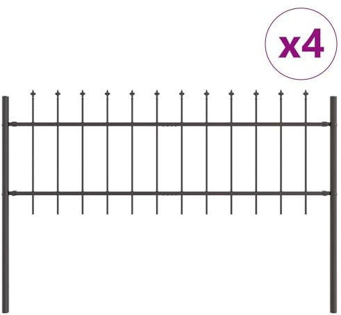 vidaXL Trädgårdsstängsel 4 pcs Grå 6,8 x 0,6 m Pulverlackerad stål, Trädgård och terrass, hållbar utomhusavskiljare, rektangulär stängselpanel, avdelare för patio, vågskärmdesign