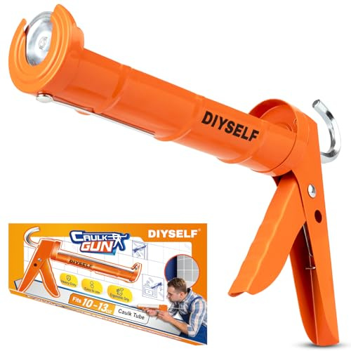 DIYSELF Caulking Gun, 10 oz Silicone Gun Applicator, Sealant Gun, Cartridge | Mastic gun and caulk gun with 10:1 thrust ratio, smooth rod, puncture pin and steel frame for bathrooms, kitchens and windows
