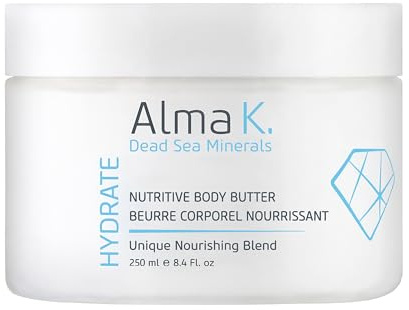 Alma K Burro per il Corpo Nutriente - Crema Idratante Profonda per la Cura della Pelle - Lozione al Burro di Karitè con Minerali del Mar Morto, Vitamina E - Per Tutti i Tipi di Pelle - 240 g