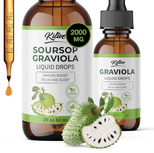 KITIVE Organic Soursop Bitters Liquid Drops: Cell Support & Regeneration, Immune Boost, Relaxation-Organic Soursop Bitters Liquid Extract Pure Vegan, Gluten-Free, for Men & Women 60ml