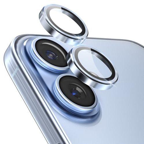 CloudValley Protection D'objectif D'appareil photo Pour iPhone 17, Coque En Verre Trempé Ultra-HD, [Compatible Avec Les Coques] Anneau De Protection D'écran En Métal, Bleu foncé
