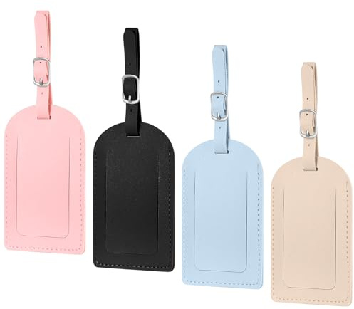 4 Pcs Leather Luggage Tags for Suitcases UK, Suitcase Tags for Luggage Suitcase Labels with Privacy Protection Cover & Adjustable Straps for Cruise Bags Baggage Backpacks Travel Essentials