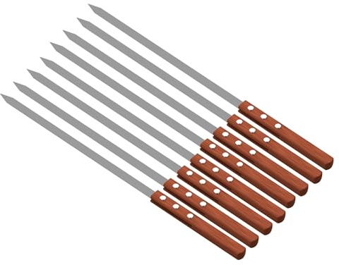 GSV Essentials Stainless Steel Kebab Skewers, Barbecue Skewers with Flat Wooden Handle, Reusable BBQ Skewers for Grilling,Heat Resistant, Ideal for Party, Outdoor Camping, 50cm Long(8 PCS)