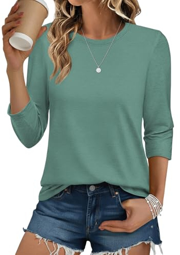 Cuptacc Tshirt Damen Rundhals 3/4 Ärm Einfarbig Basic Casual Langarmshirt | Rundhals,Dreiviertelärmel,Einfarbig,Basic,Weiches,Dünner,Casual,Elegante,Dünner,Vielseitig,Hautfreundlich