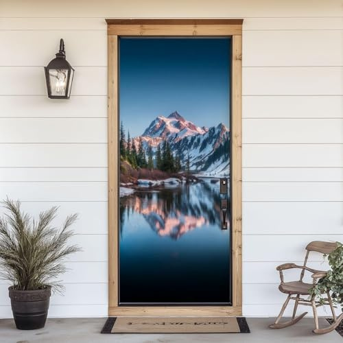 Selbstklebend Türbekleben Schneebedeckte Berge Türtapete 77x200 cm, TürPoster Natur Türbilder 3D Türaufkleber Dekoration Poster Tapete Türfolie, PVC Fototapete Wandtattoo Tür Tapeten m.1829
