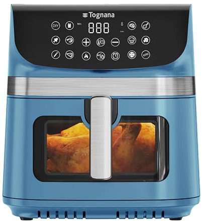 Tognana Iridea, Friggitrice ad aria 9L, doppia resistenza, display digitale, timer, 80-200°C, finestra, 2200W, Carta da zucchero
