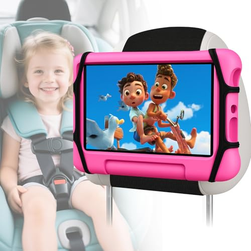 URAQT Upgraded Car Headrest Mount Holder, Tablet Holder for Kids in Back Seats, Anti-Slip Strap and Holding Net, for 7-11-inch iPad mini/Air/Pro, Switch, Galaxy Tabs, and iPhones