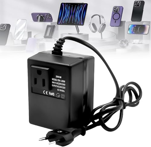 Hojalis Convertidor De Voltaje De 200 W, Transformador 220v a 110v, Adaptador De Corriente De Viaje Para Viajes Europeos, Transformador Converter Para Computadoras, Cámaras, Enchufe De La UE
