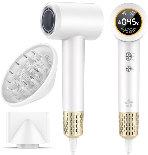 Seche Cheveux Professionnel avec Diffuseur, Sèche Cheveux Ionique, Seche Cheveux à 400 Millions Plasma, Moteur sans Balais de 110 000 tr/min pour un Séchage Rapide, 57 dB à Faible Bruit pour Voyage