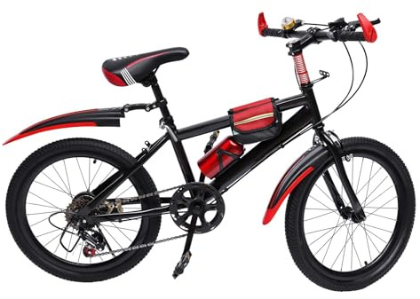 dgfedeg Bicicleta de montaña de 20 pulgadas, bicicleta de montaña de 7 marchas, con guardabarros, botella de agua, campana de brújula, capacidad de carga de 85 kg, bicicletas de montaña (rojo)