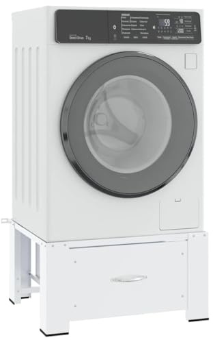 Mokuyary Waschmaschinensockel mit Schublade Weiß Waschmaschinen Untergestell, Waschmaschinenerhöhung Unterbau, Waschmaschinensockel Unter Schrank Podest für Kühlschränken, Trockner