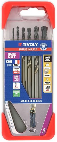 TIVOLY - Coffret de Forets HARD CUT 6 PCS (Ø2-3-4-5-6-8mm) - Haute Performance Spécial Industrie - Perçage des Métaux les plus Durs