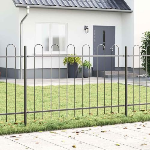 KKHOMEI Recinzione Giardino, Recinzione Giardino Esterno, Staccionata Giardino Esterno, Recinzione Modulare con Punta in Acciaio Barriera per Aiuole e Cortili, 1,7 x 1 m Grigio
