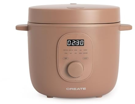 CREATE Rice Cooker Studio, elektrischer Reiskocher, 3 l, Mokka, programmierbar bis 24 Stunden, mit Dampfkorb, für Kuchen, Eintöpfe oder Suppen, Warmhaltefunktion, 600 W