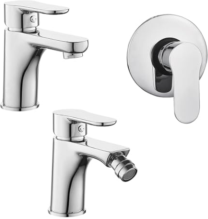 Set Rubinetti Bagno 3 Pezzi In Ottone Cromato – Miscelatori Lavabo E Bidet Con Scarichi Salterello E Miscelatore Doccia Ad Incasso – Linea Selma