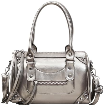 KOBONA Sac a Main Femme en Cuir - Sac Bandoulière Boston pour le Lycée - Grand Vintage City Bag Sacs Fourre Tout Bandoulière Ajustable pour Lycéenne ou Etudiante
