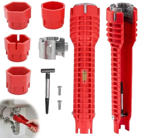 WORUIB Tap Spanner, Basin Wrench for Tight Spaces, Sink Wrench Kit with 14 Pieces, Professional Plumbing Tool Set for Various Applications, Durable Construction with Compact Design