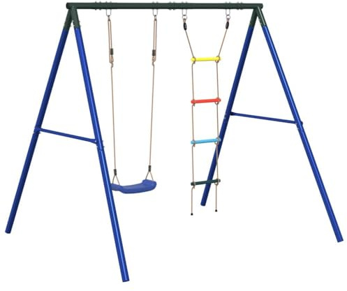 Schaukel-Set mit Schaukelsitz und Strickleiter aus lackiertem Stahl, 206x185x185 cm, für Kinder 3-10 Jahre, Outdoor Gartenspielgerät mit stabilem Gestell