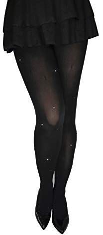 MARILYN für die besonderen Momente mit schwarzen Strasssteinen belegt, blickdichte Strumpfhose mit 6 cm Spitze, 100 Denier, Größe 40/42 (M/L), Farbe Schwarz (black)