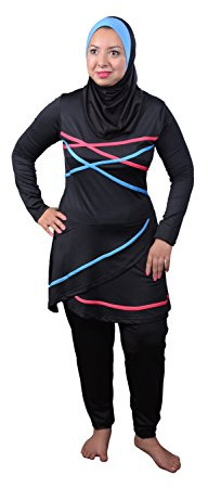Egypt Bazar Ganzkörper islamischer Badeanzug im Burkini Stil muslimischer Schwimmanzug Hijab (44-46 (L), Schwarz)