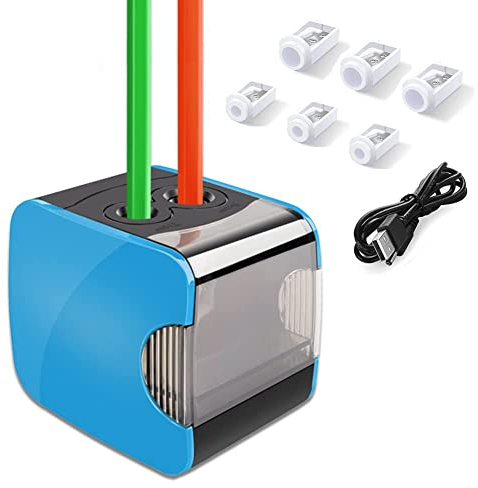 Oladwolf Elektrischer Anspitzer, Automatischer Bleistiftanspitzer mit Zwei Löchern, Pencil Sharpener Batterie und USB Zwei Mode mit 6 Klingen, Anti-Rutsch Auto Stop, Perfekt für Kinder Büro und Home