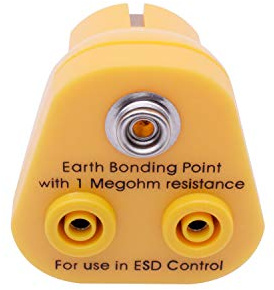 QUADRIOS GmbH ESD earthing plug, 2 x banana sockets, 1 x 10 mm push button, earthing building block, protective contact plug, professional antistatic accessories (standard compliant EN 61340-5-1)