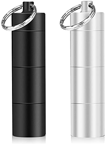 Opret 2 Pack Pillendose Schlüsselanhänger Wasserdicht mit 3 Teilbaren Fächer, Kleine Tablettendose für Unterwegs, Pillendose Klein